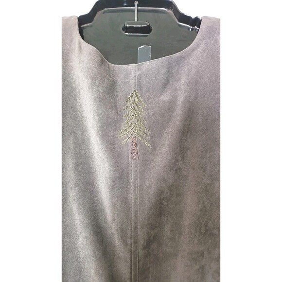 Vintage Christopher & Banks Jumper Dress Size XL Olive Green Stretch Trees 80s - Picture 6 of 8